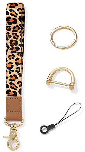 Vicloon Schlüsselband für das Handgelenk, Schlüsselbänder Wristlet, mit Metall Ring und Hohe Qualität Leder, Keychain Handgelenksband, für Schlüssel, Mobile Handys Telefon, Kamera(Leopardenmuster)