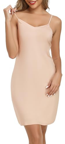 Lovasy Combinacion Interior Mujer Vestidos Verano Enaguas Enteras Tirantes Ajustables Sexy Camisones de Mujer Suave y Ligero,Beige,XL