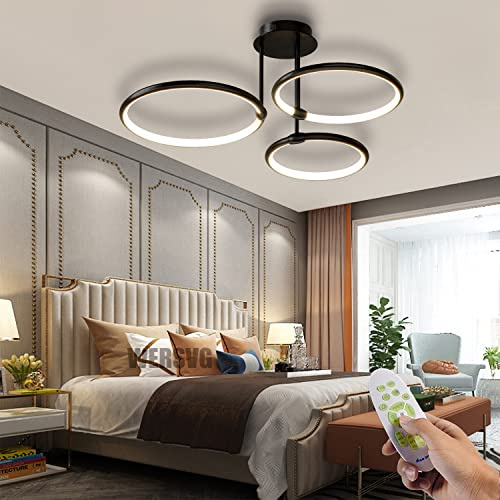 WERSVG Dimmbare Schwarz 3-Lampe Deckenlampe LED Deckenleuchte Modern Wohnzimmerlampe Deckenleuchte 60W 4800LM Flurlampe Decke für Wohnzimmer Schlafzimmer Arbeitszimmer Esszimmer 3-Ring