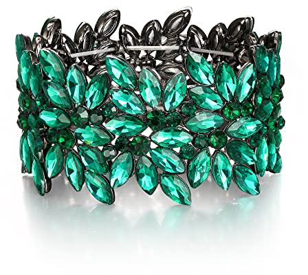 EVER FAITH Elastisch Stretch-Armband Art Deco Vintage runder Marquise Kristall Armkette für Party-Abschlussball Grün Schwarz-Ton