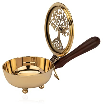 NKlaus Räucherpfanne zum Räuchern Messing; Holz, Gold; Messing, 1 Stück | Lebensbaum; Höhe: 7cm; Gewicht: 250g; ø 9cm; 250g; 20cm; 7cm; räucherpfännchen; B0B28QTP57