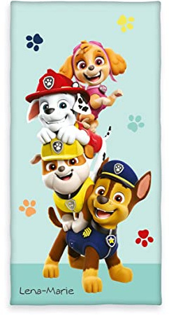 Herding Handtuch für Kinder, Badetuch mit Paw Patrol-Motiv, Personalisiert mit Namen (Bestickt), 75 x 150 cm, 100% Baumwolle/Velours