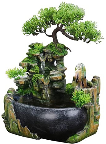 Rockery Stream Tabletop Fountain, Zen Meditation Indoor Waterfall Feature with Automatic Pump and Switch, Desktop Fountain for Home Office Bedroom Decoration (B)