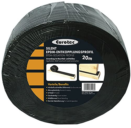 Eurotec Silent Entkopllungsband 20m - Entkopllungsstreifen ideal zur Schalldämmung für den Holzbau, Entkopplungsprofil langlebig & UV-beständig, EPDM - 1 Rolle