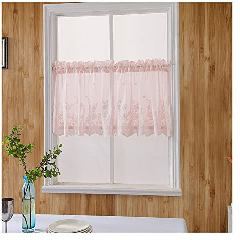 Yurosiay Tende in pizzo vintage, semitrasparenti, corte, piccole tende da bistrò, per soggiorno, camera da letto, cucina, rosa, 74 x 61 cm