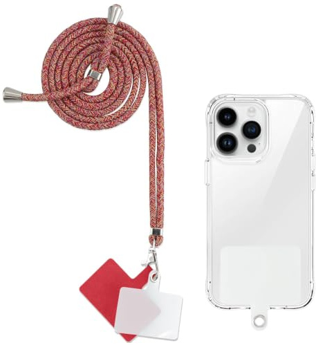 Yoedge Cordón Cuerda Universal Correa Colgante para Movil con 2 Phone Lanyard Parcheas, Correas Ajustable Cuello Cadena de Nylon con Todos los teléfonos Inteligentes con Llaver, Arcoiris Rojo