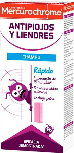 MERCUROCHROME - Champú - Antipiojos y Liendres - Rápido - 1 Aplicación de 15 Minutos - Sin Insecticidas Químicos - Para Toda La Familia - Incluye Peine - Eficacia Demostrada