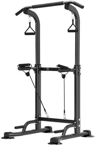 Leiblsufo Stazione per trazioni e dip, torre di potenza, altezza regolabile, per allenamento a casa, fitness, adatta per adolescenti, donne, uomini (nero-03)