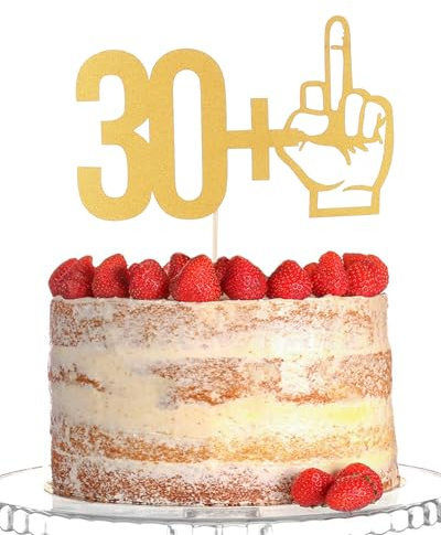 AmarYYa 31st Birthday Cake Topper - Funny 30+1 Middle Finger, Gold Glitter, 1 Count
