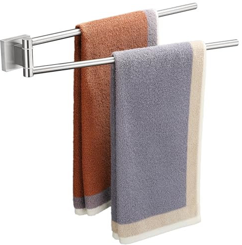 Gsocel Handtuchhalter Bohren 304 Edelstahl,Handtuchstange Doppelt Schwenkbar Handtuchhalter Wand für Bad und KüChe 39CM,Silber