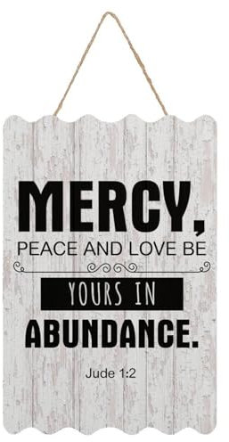 Willkommensschild Mercy, Peace And Love Be Yours in Abundance, Holzschild mit Zitat, 20,3 x 30,5 cm, rustikales Holzschild für Schule, Kindergarten, Klassenzimmer, Haustür, Veranda, Tor,