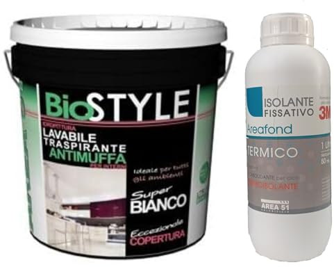 Generico Chromastore Biostyle pittura murale lavabile traspirante antimuffa LT14 per interni omaggio 1 LT Areafond termico fissativo termico anticondensa