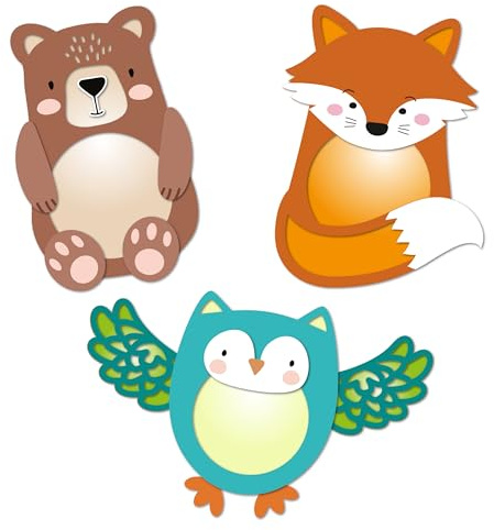 Papierdrachen Fensterbilder Waldtiere - 12 Stanzbögen & 6 Transparentpapiere - 6 Doppelseitige Designs - Fuchs, Bär, Eule - Set 07