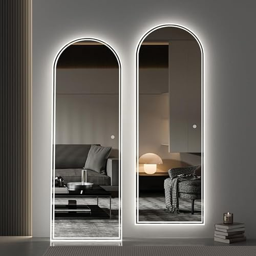 LED Ganzkörperspiegel mit Beleuchtung 50x150cm Bogen Standspiegel, Badspiegel mit Licht 3 Lichtfarbe Dimmbare 3000-6500K Lichtspiegel mit Touchschalter für Ankleidezimmer, Schlafzimmer, Wohnzimmer
