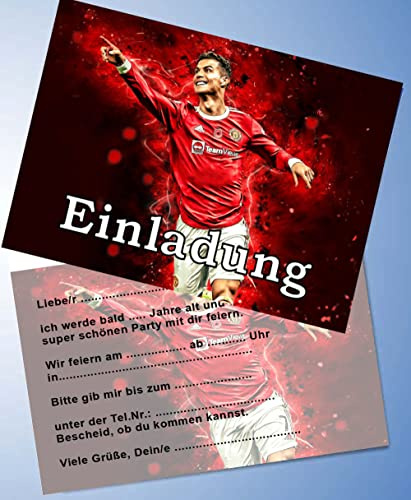 VSW 12 Einladungskarten + 12 Umschläge für Geburtstag Partys und Kindergeburtstag kompatibel Ronaldo Fussball Nr. 3