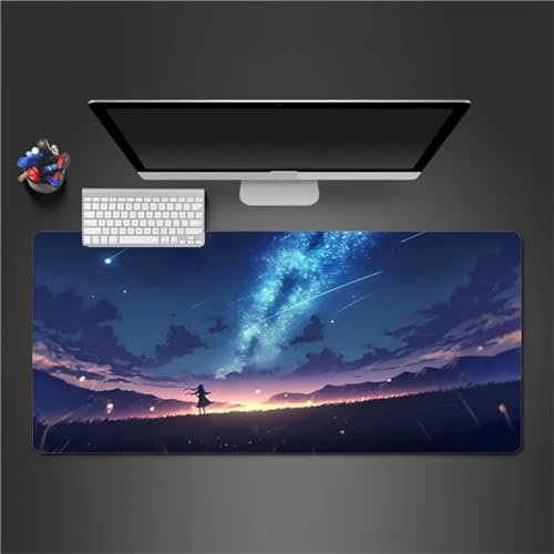 Gaming Mauspad,XXL Mousepad 1200x600x3mm Groß Mauspad Vernähte Kanten Wasserdicht Anti-Rutsch Tischunterlage,Verbessert Geschwindigkeit und Präzision Mousepad für PC,Laptop - Anime-Landschaftsmädchen
