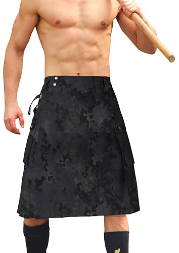 OCANXUE Kilt for Men Camo Tactical Utility Kilt Waterproof Pleated Irish Scottish Kilts Skirt with 2 Pockets