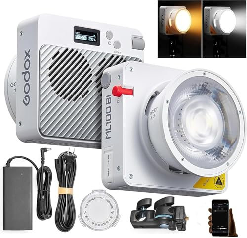 Godox ML100Bi 120W LED Video Light, 2800K-6500K Bi-Color Video Lighting Kit, 34300 Lux CRI 97+/TLCI98+, APP Control, Support USB-C Charging,for Filmmaking/Live/Outdoor Photography (ML100Bi)