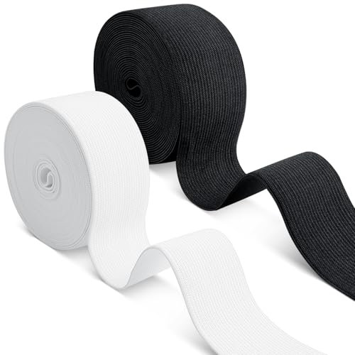 Romon Elastiskt band för sömnad, elastisk sömnad, två rullar i svart och vitt 40 mm × 10 m elastiskt band, sömnad elastisk stickad sömnad hemma gör-det-själv hantverk, brett elastiskt band