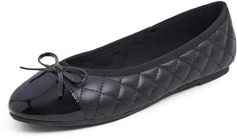 Feversole Damen Klasssische Ballerinas Lack Balerinaschuhe Flach Damenschuhe Schwarz Zehenkappe EU 37.5