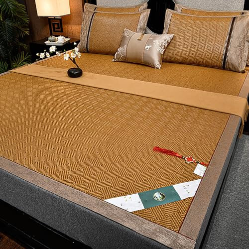 Rattan Kühlmatte,Kühlmatte Rattanmatte。 Kühlmatte aus Bambus, faltbare, glatte Klimamatte fürs Bett, faltbare doppelseitige Bambusmatte fürs Bett, kühle Sommerschlafmatte, Bambusmatratze(Brown,1.2*1.9
