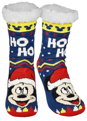 Disney Mickey Mouse Chaussettes d'intérieur douillettes pour femme Chaussettes d'hiver chaudes pour femme, bleu/rouge, 39-42