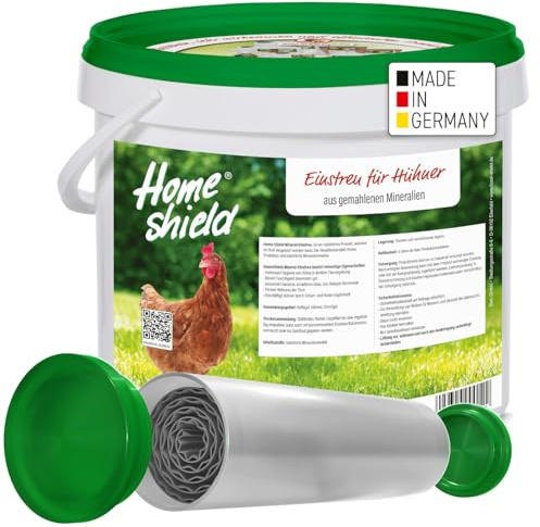Home Shield Bundle - 2 kg Eimer Einstreu für Hühner & Milbenfalle 5er Set - Stalleinstreu zur Verbesserung der Stallhygiene & 5 Stück Milbenfallen zur Überwachung des Befalls bei Milben im Hühnerstall