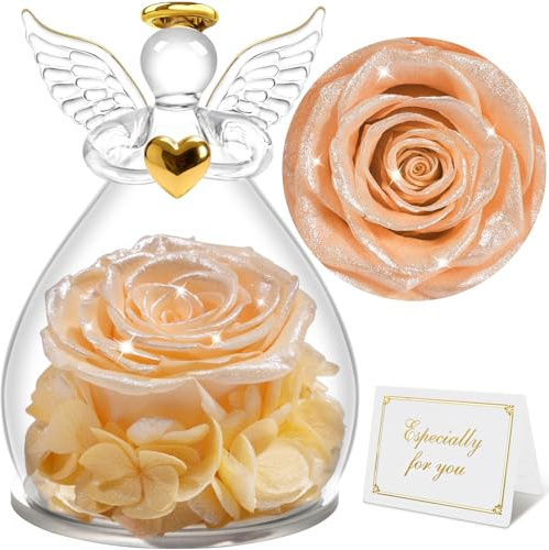 Sunia Ewige Rose Engel Geschenke für Frauen, Ewige Rose im Glas Engel Figur Geschenke für Mama, Geburtstagsgeschenk für Frauen, Mama Geschenk, Mutter Oma Geschenk, Muttertag Weihnachten Valentinstag