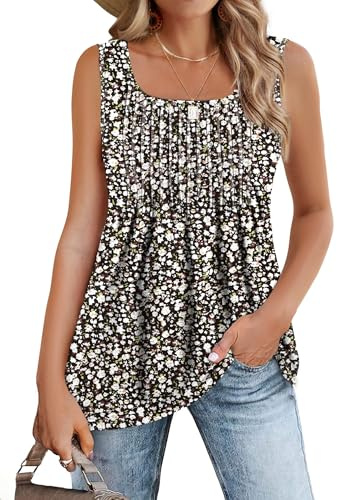 Zeagoo Camiseta Sin Mangas para Mujer Verano Chaleco Top Elegante Camisa | Casual Cuello Cuadrado Cami Básica Camisole Shirt Túnica Blusa Tank S-XXL