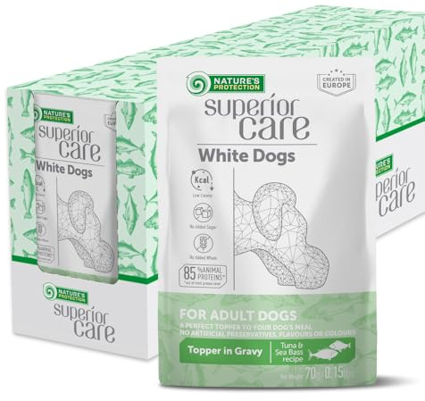 Nature's Protection Superior Care Hunde-Nassfutter, Thunfisch 24 x 70 g | Weißfisch, Sardellen und Cranberrys sowie Huhn, Lachs und Thunfisch, Für erwachsene Katzen, Stückchen in Sauce, 32 Beutel
