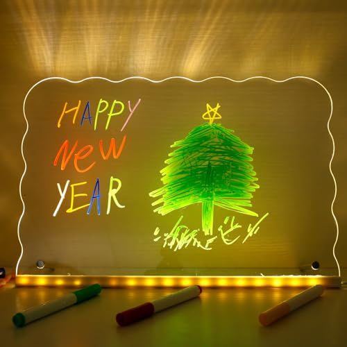 Sutowe Erasable Led Note Board Light Up Acrylic Dry Erase Board Desktop LED Drawing Board 30x20cm Memo Tablet with 7 Colors Markers Clear Letter Massage Whiteboard for Home Office