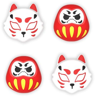 PlayVital Capuchon pour Switch Protection Joystick,Joycon Cover de Stick pour Nintendo Switch OLED/Lite Thumb Grip Caps Prises de Pouce-Daruma & Kitsune