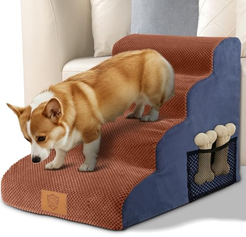 Eukue Escalier pour chien, antidérapant, pour petits chiens et chats, à 4 niveaux, pour lit et canapé, en mousse haute densité, portable, avec housse lavable