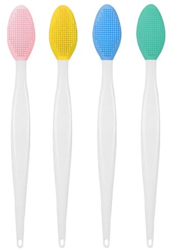 4 Pcs Silicone Lip Scrub Brush,Double-Sided Silicone Exfoliating Cleaner,Nose Blackhead Clean Scrubber Tool Soft Brush Cleaner for Men Women Dark and Chap Lips(4 Colors)
