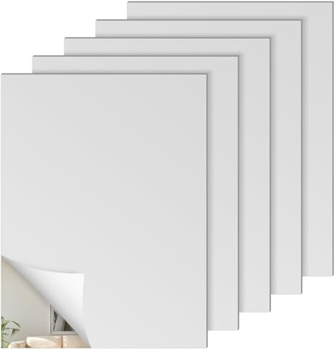PUCSIQ 5 stycken 40 x 30 cm självhäftande spegel spegel, HD akryl, självhäftande spegel, plastspegel, 3 mm tjock, ingen glasspegel, självhäftande spegelplattor, väggspegel för sovrum, vardagsrum