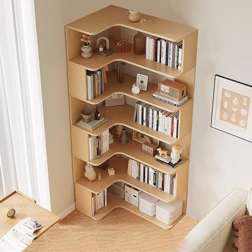 6-Tier Corner Bookshelf, Modern Tall Bookcase with Anti-Drop Panel, L-Shaped Etagere Shelf, Freestanding Display Rack for Home Office and Living Room Storage Organizer
