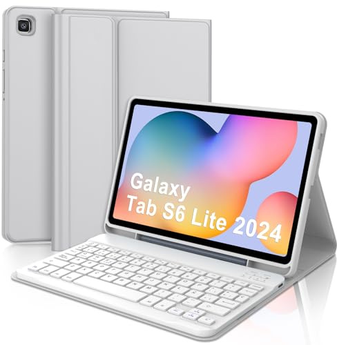FOGARI Teclado para Samsung Galaxy Tab S6 Lite 10.4 2024/2022 | Funda con Español Ñ Teclado Bluetooth para Tablet Samsung S6 Lite 10.4 2024/2022/2020, Gris Claro