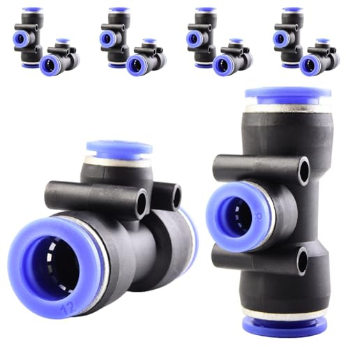 ANGEEK Conjunto de 10 piezas con conectores en T de 3 vías reductores de 12-8-12 mm, racores de tubo de conexión rápida, conector neumáticos y racor rápidos de plástico.