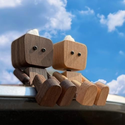 Generisch Wackelnder Holzmann fürs Auto mit starkem Magnetfuß, Handgefertigte Wackelfigur mit lustigen Füßen, Armaturenbrett-Ornament, Auto-Dekoration, Kreatives Geschenk (E+F, 2pcs)