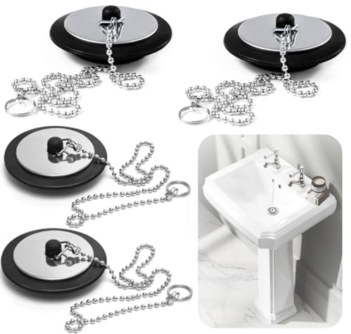 4Pcs Universal Bath Plug Replacement, Two Size Kitchen Sink Plug with Chain Bathroom Sink Plugs Replacement, Drain Stopper for Bathroom Kitchen Bathtub, (Range 41 MM to 45 MM Chain 40CM)
