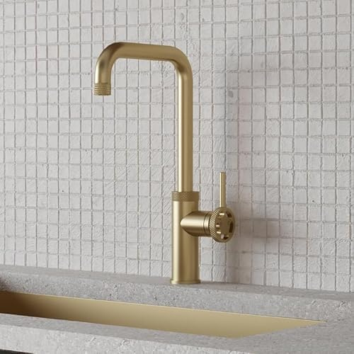 Sanayi Industrial Single Lever Mono Kitchen Mixer Tap Brushed Brass | Brushed Brass| Knurled Wheel Design | Kitchen Tap | Monoblock | Deck Mounted |