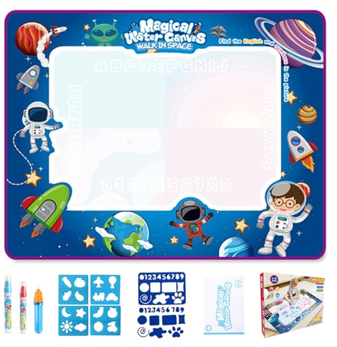 Water Paint Mat, Painting Writing Coloring Mat with Templates and Pens, Stamps, Molds No Coloring Painting Educational Toys, Reusable Endless Fun with Water-based Drawing f Interstellar Space 80*60cm