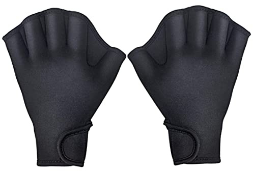 Gants de Natation palmés pour l'entraînement Aquatique – Pagaies de Natation résistantes à l'eau pour Hommes, Femmes et Enfants (Noir, Taille M)