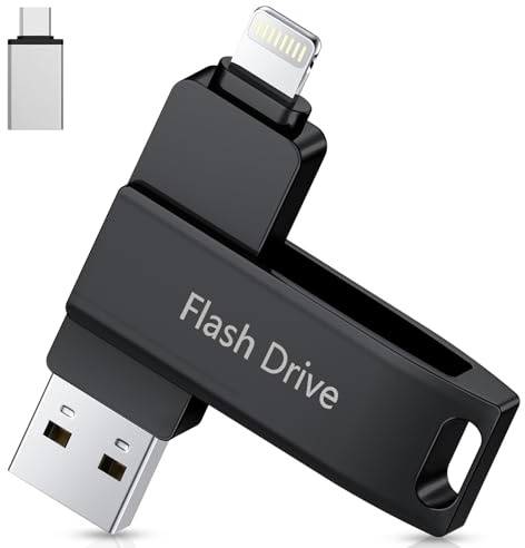 Lncnnk USB Stick 256 GB für Phone MFi-zertifizierter, USB 3.0 Lightning Foto Stick, 3-in-1 Flash-Laufwerk, Externer USB-Speicherstick USB C Backup für iOS/i Pad/Android/PC, Schwarz