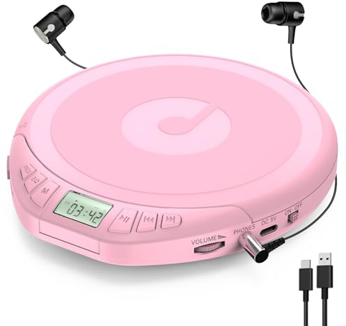 CD Player Tragbar: KOVCDVI Tragbarer CD-Player mit LCD-Display Rosa | Unterstützt CD-R/CD-RW/MP3-Wiedergabe, Kopfhöreranschluss, BBS/POP/ROCK/JAZZ/CLAS Soundmodi