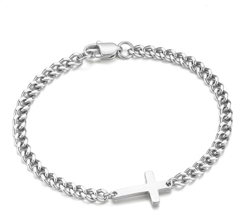 TINGN Cadeaux pour hommes Bracelets pour hommes en acier inoxydable 316L Bracelets pour hommes avec boîte cubaine Figaro chaîne à maillons avec croix Bracelets cadeaux pour papa ami mari fils, Große