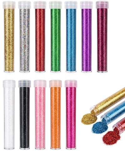 TBCDS 12 Stück Glitzerpulver zum Basteln, Glitzer, Glitzerstreuer Feiner Glitter, Gel Bastelglitzer Körpernagelglitzer, Glitzerkleber für Kinder, für Handwerk Party Make-Up Gesicht