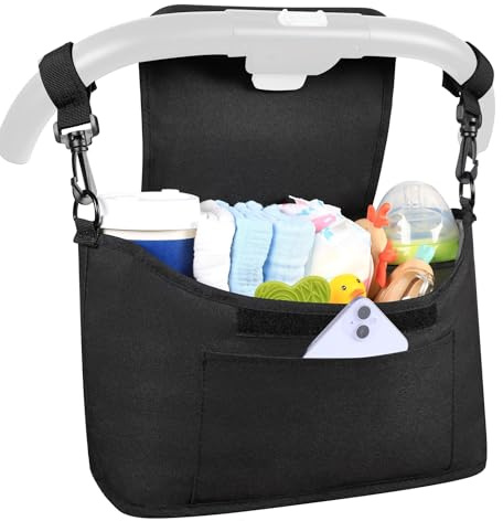 AIPWEYT Store Borsa organizer per passeggino con tracolla, borsa universale per passeggino con porta bevande, per pannolini, telefoni cellulari, giocattoli