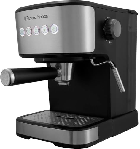 Russell Hobbs Cafetera Espresso [Compatible con cápsulas o café molido] Heaton (vaporizador, presión de 15 y 20 bares, depósito de 1,5 L, calienta tazas, doble o simple, acero inoxidable) 28700-56
