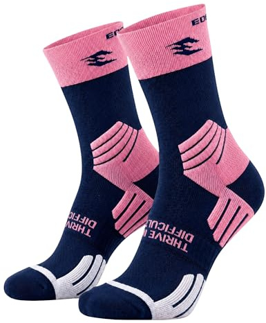 Edelmind Chaussettes de Course Anti-Ampoules, Chaussettes Running Respirantes avec Compression et Rembourrage, Randonnée